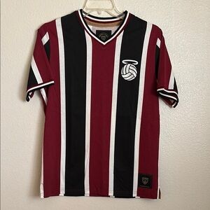 Maroon and Black Striped Short Sleeve Football/ Soccer Tee